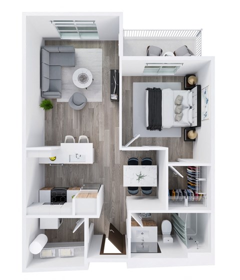 Harbor Sky Apartments in Portland, Oregon 1x1 F Floor Plan